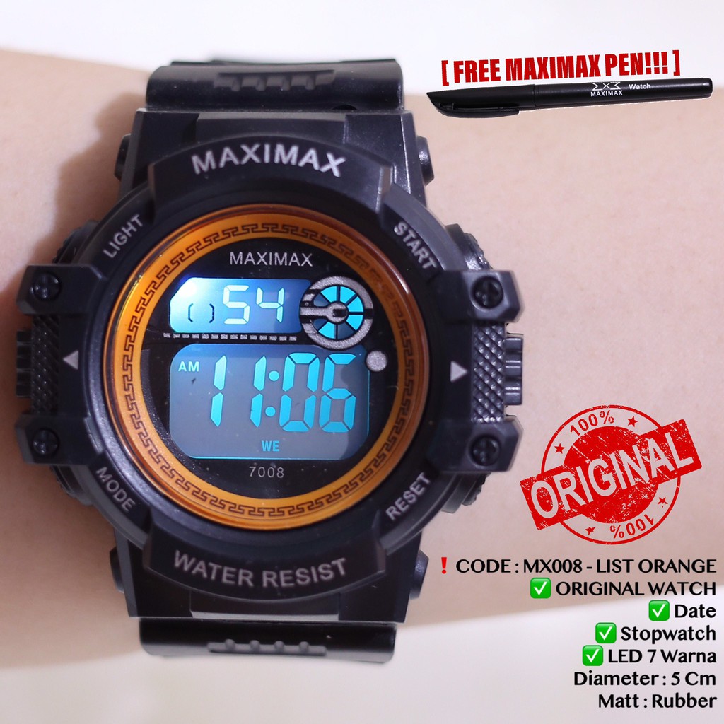 Jam tangan digital pria wanita FREE PUPLEN MAXIMAX model gshock LED watch MX7008