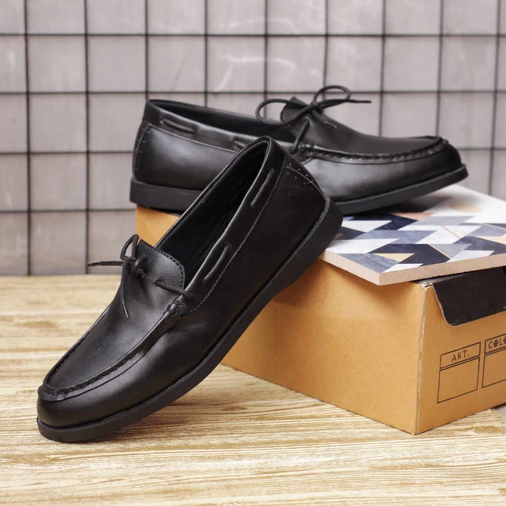 FATIMAHSHOES - Sepatu Formal Kerja Pria Kulit PU Hitam