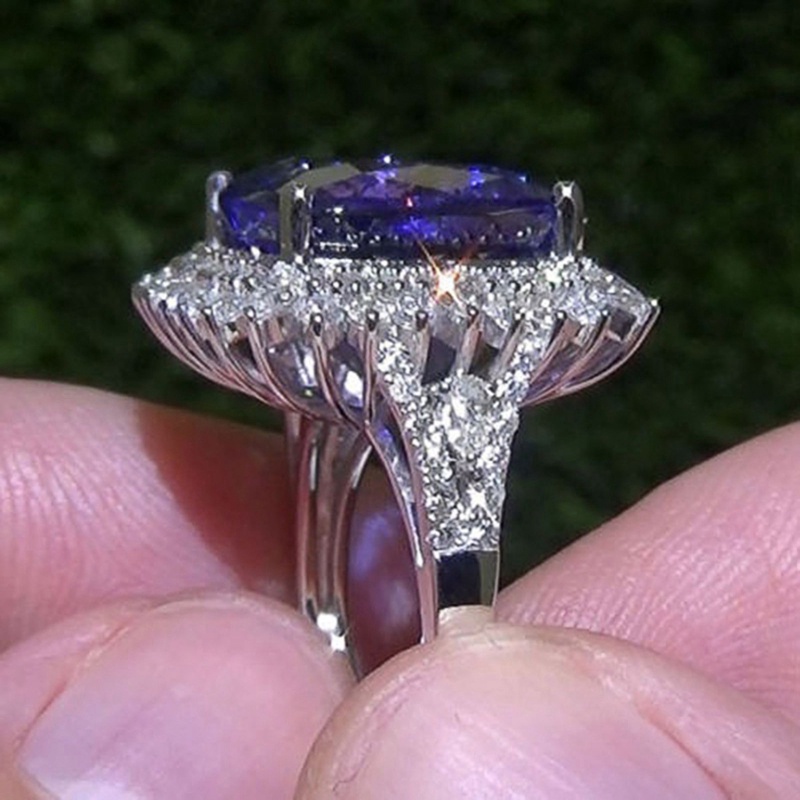 Cincin Wanita Hias Cubic Zirconia Warna Biru Untuk Pesta / Anniversary