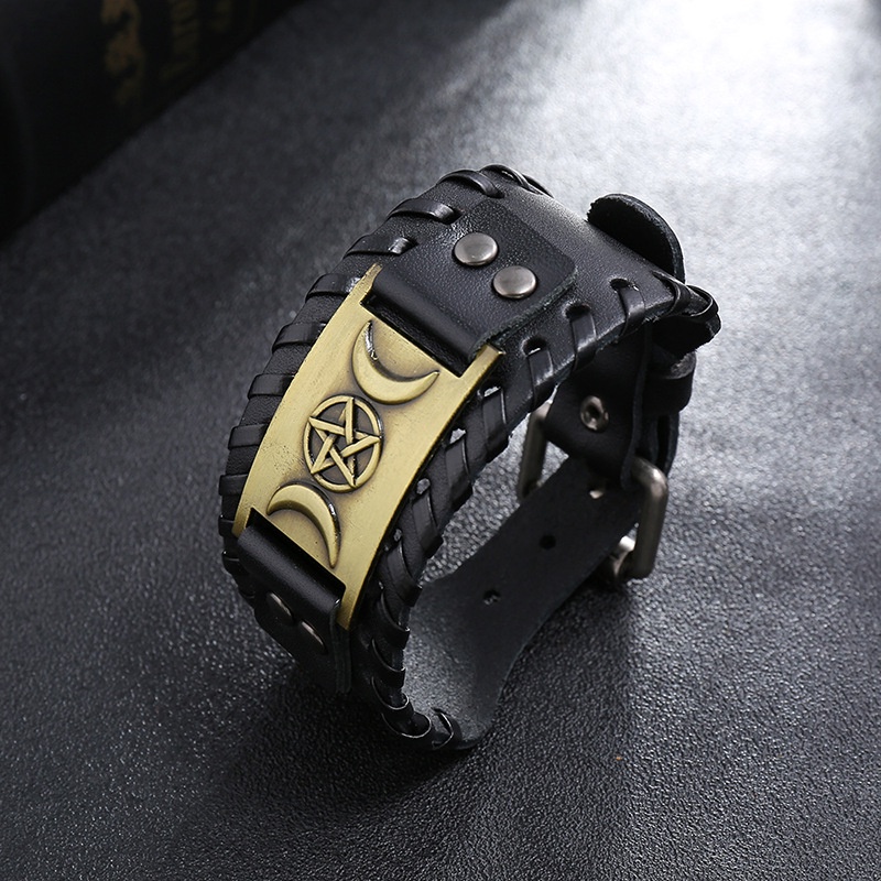 Gelang Kulit Gaya Punk Nordik Viking Untuk Pria