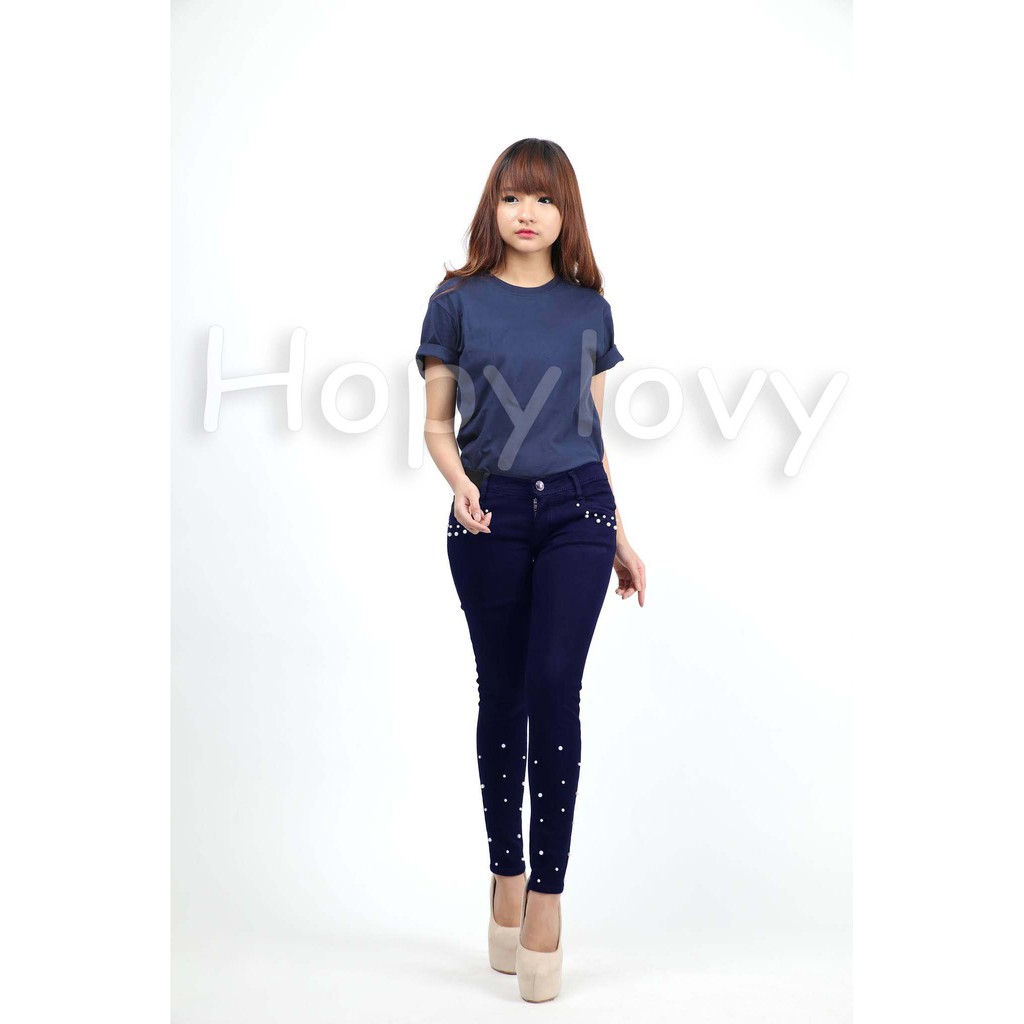 HOPYLOVY SALE - Celana Panjang Jeans Skinny Wanita Kombi Mutiara NICOLE