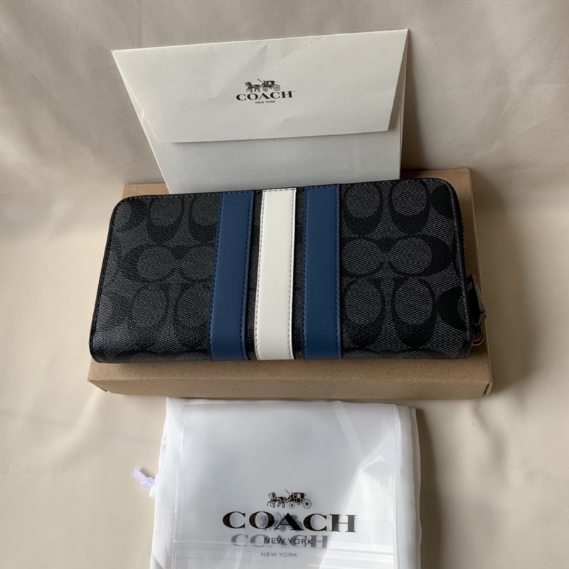 LONG WALLET ACCORDION ZIPPER BLUE STRIPE IN SIGNATURE COACH