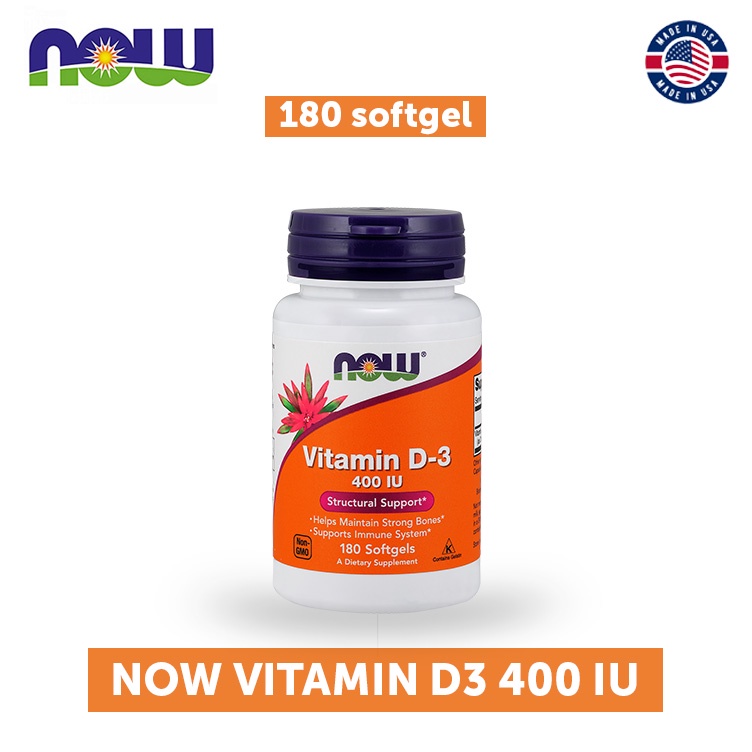 NOW FOODS Vitamin D3 400 IU 180 softgel - Vit D MADE IN USA 400IU