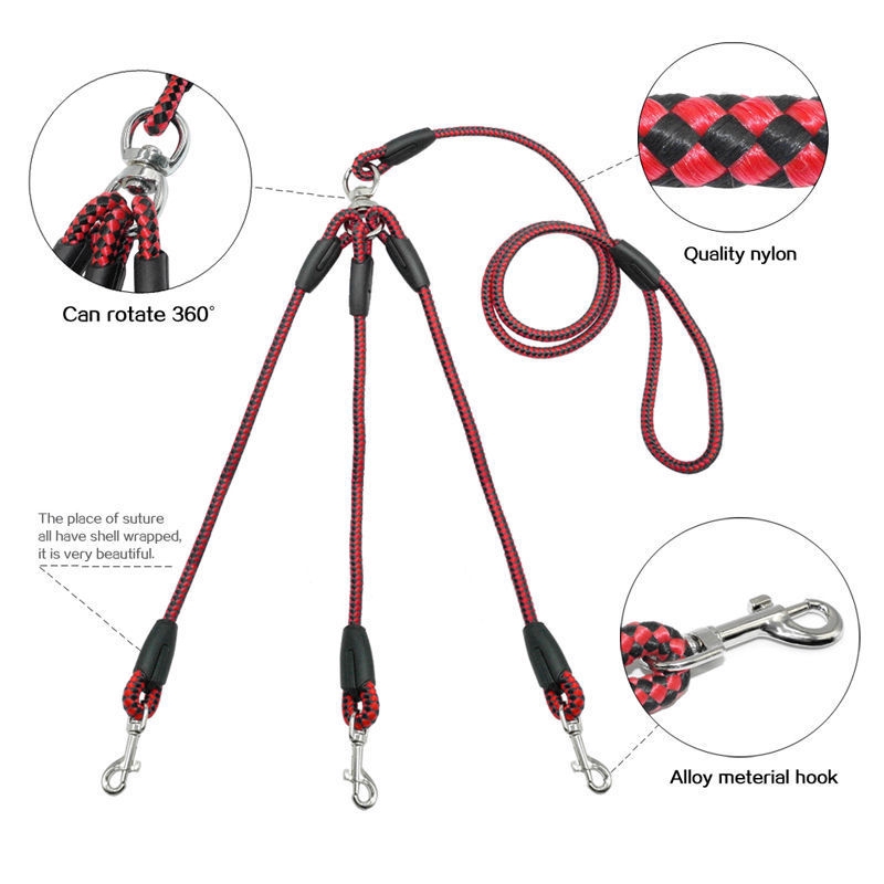 Duplex Double Dog Coupler Twin Lead 3 Way Two Pet Dogs Walking Leash Safety