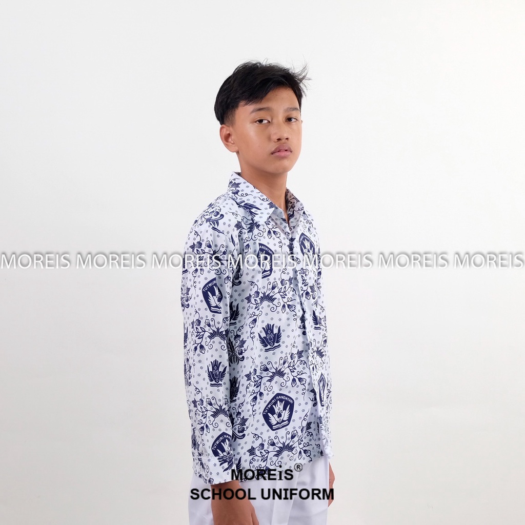 Seragam Baju Batik Tutwuri Handayani Biru Lengan Panjang