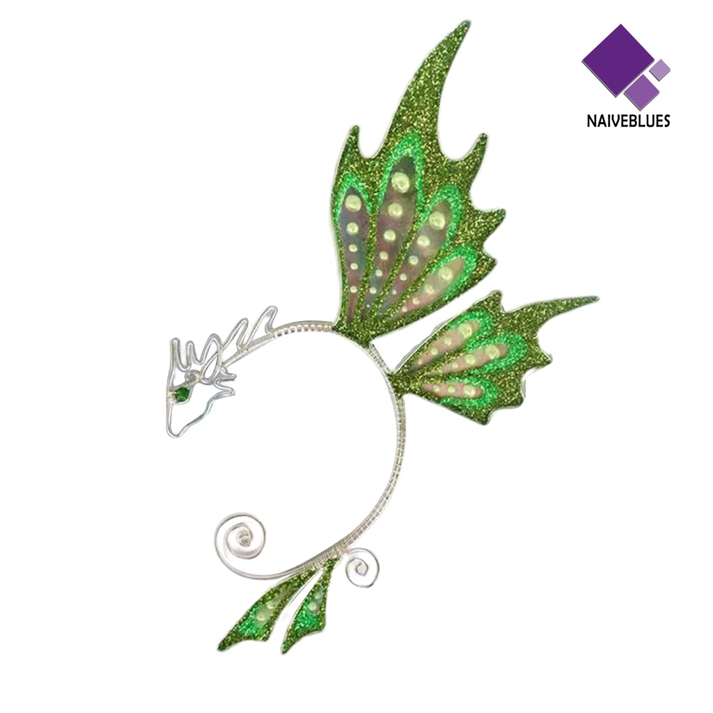 Naiveblue &gt; 1Pc Anting Klip Telinga Model Sayap Kupu-Kupu / Naga Multiwarna Untuk Cosplay