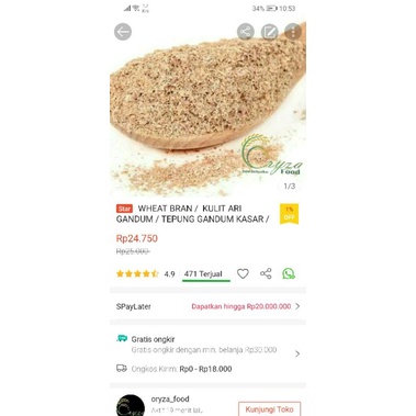 

WHEATBRAN / KULIT ARI GANDUM / TEPUNG GANDUM KASAR / COARSEBRAN 1KG