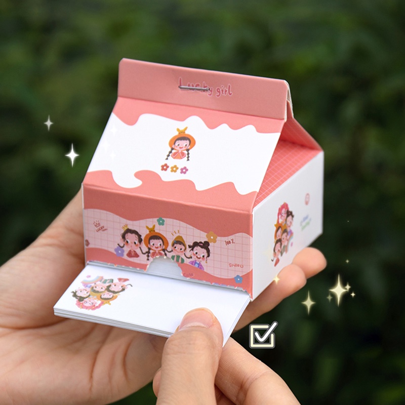 200 Lembar Buku Catatan Mini Bentuk Kotak Susu Kartun Lucu Anti Lengket