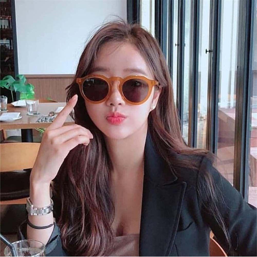 Mxbeauty Kacamata Bulat Trendy Anti UV Kuning UV400 Kacamata Matahari Orange Korea Style Sunglasses