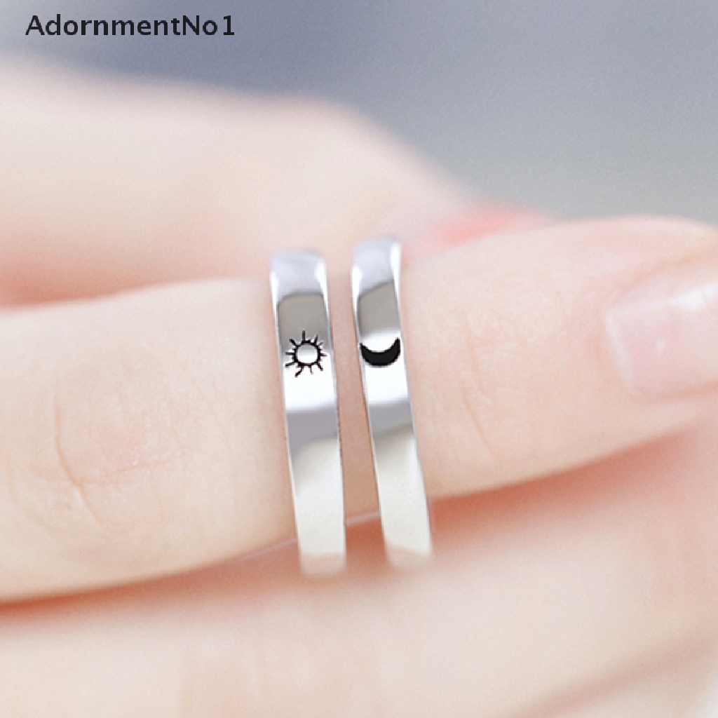 (AdornmentNo1) Cincin Terbuka Adjustable Motif Matahari + Bulan Untuk Pasangan / Pria / Wanita