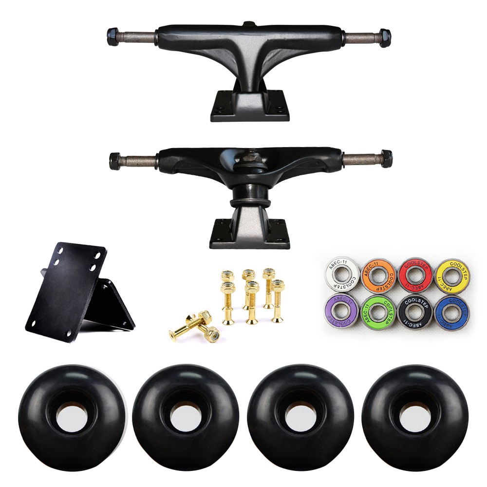 2pcs / SET Truk SKATEBOARD 5v Dengan 1 Pasang Baut Roda Warna Hitam