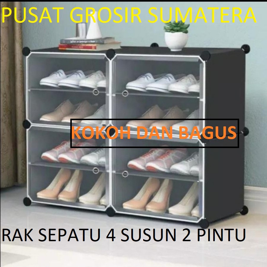 rak sepatu plastik 4 susun 2 pintu box sepatu plastik kokoh