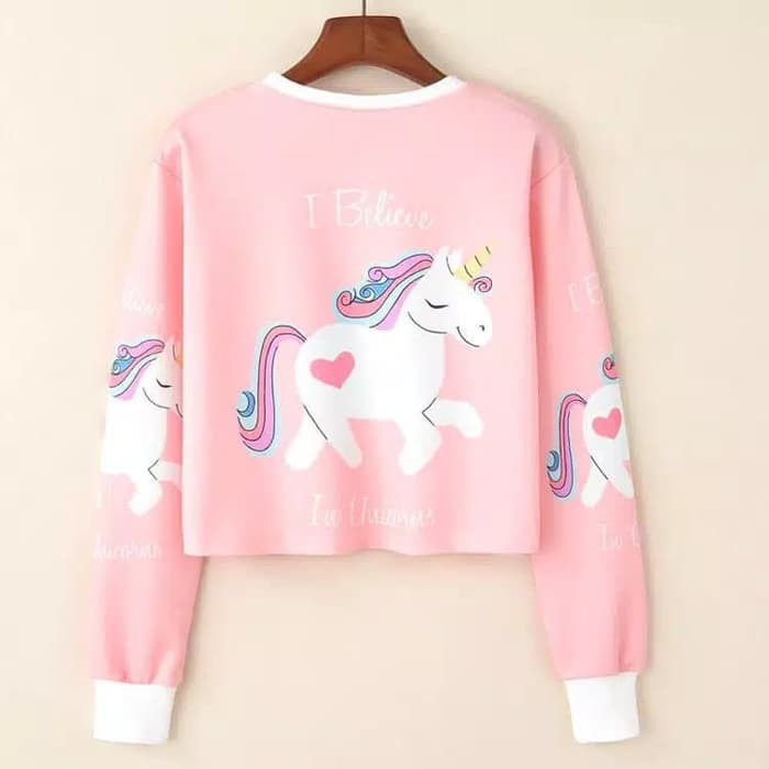 TBI Sweater Wanita Kaos Lengan Panjang I Believe Unicorn Cute Unicorn