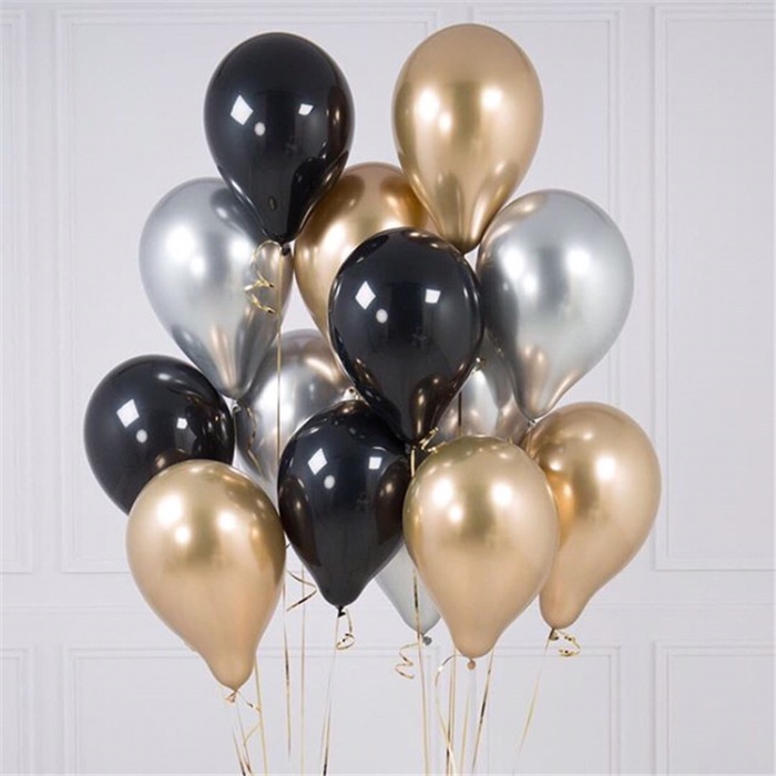 BALON- PAKET BALON HITAM GOLD METALIK CHROME MARBLE -BALON.