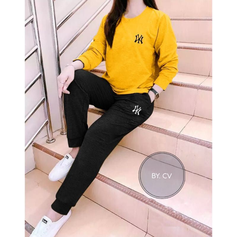 setelan Baju Lengan Panjang wanita NY baju + jogger Trendy setelan Distro keren