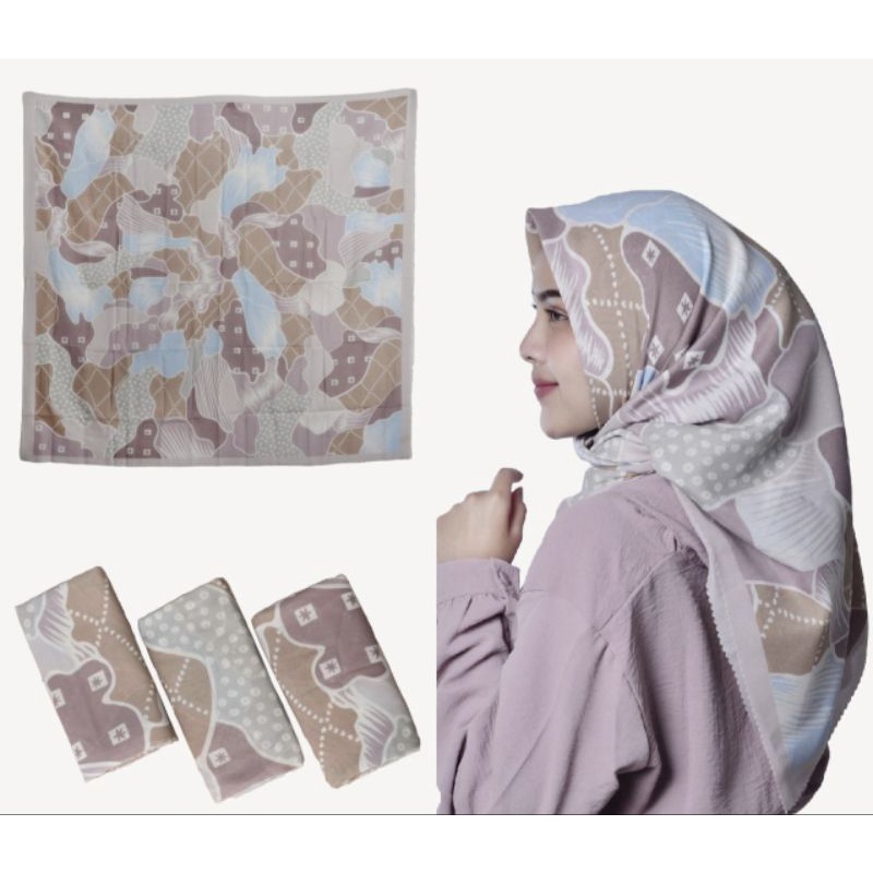 Square Motif Abstrak Beige and Lilac / Kerudung Segi Empat Motif / Beige / Hijab Segi Empat Premium 