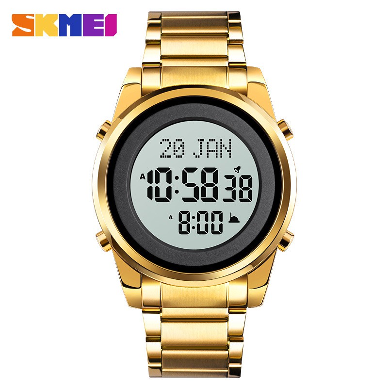 SKMEI 1734 Jam Tangan Pria Digital Muslim Kiblat Tali Stainless WATCHKITE WKOS