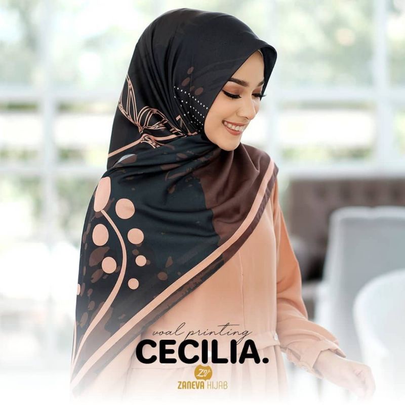 HIJAB SEGIEMPAT- CECILIA HIJAB PREMIUM VOAL PRINTING By ZANEVA HIJAB