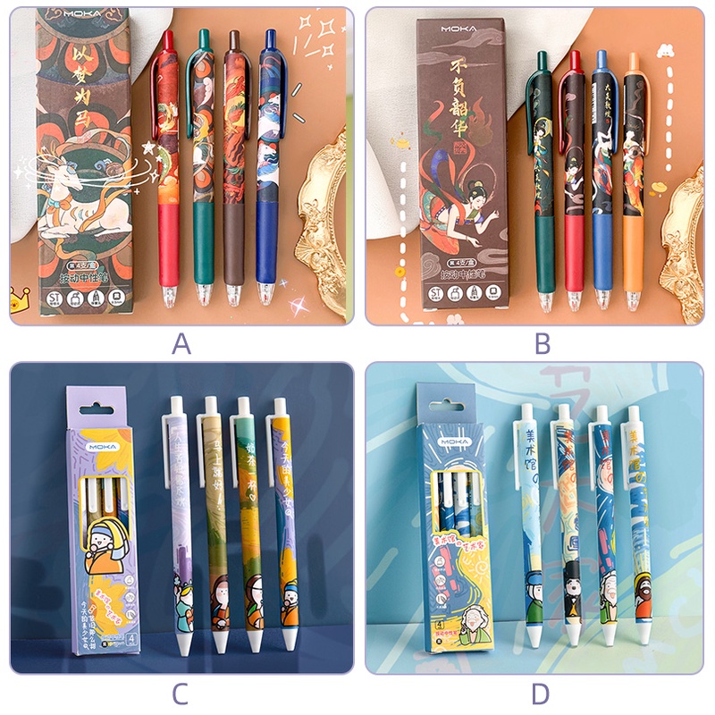 4pcs Pulpen Gel Tinta Hitam 0.5mm Gaya Cina Vintage