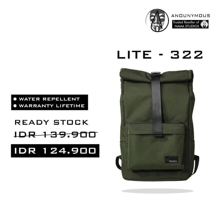 Tas Backpack Ready Stock Nama Studios Lite - 322 Army Green And Black - Hijau Tua