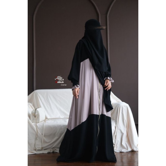 Malikah - Nawal By Malikah Gamis Nawal Bahan Ottoman Jetblack Ready Cream L ( Gamis Saja )