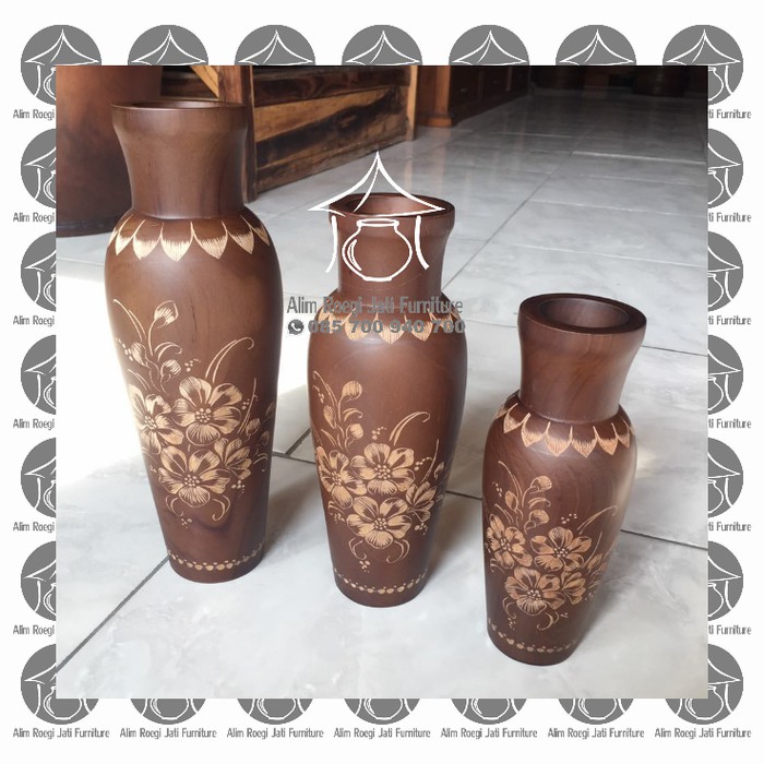 SET VAS BUNGA MEJA - SET VAS BUNGA JATI + PACKING KAYU
