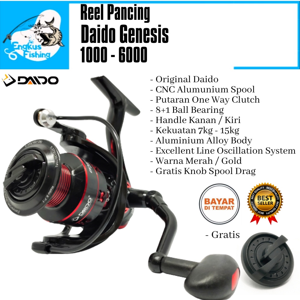 Reel Pancing Daido Genesis 1000 - 6000 One Way (8+1 Bearing) Spool Alumunium Murah - Engkus Fishing