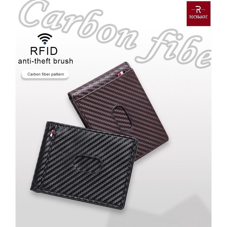 ROCKWARE Dompet Pria Bifold Carbon Fiber Wallet RFID Blocking