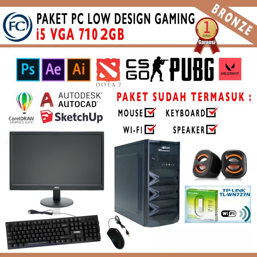 PC Design + Gaming i5 RAM 8gb GT 730 Siap pakai include Monitor