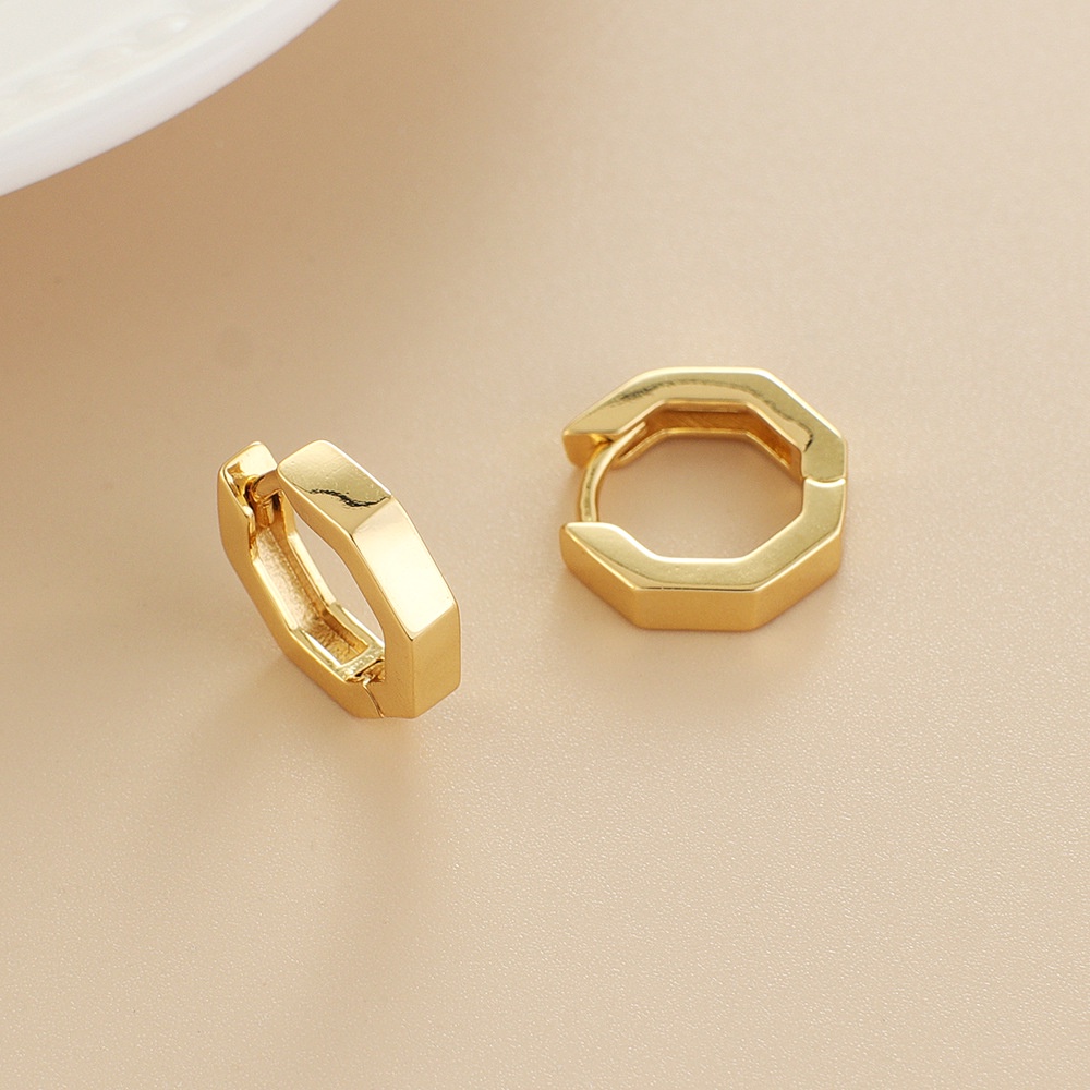 Anting Tindik Telinga Bentuk Bulat Geometris Warna Emas Untuk Pria Dan Wanita