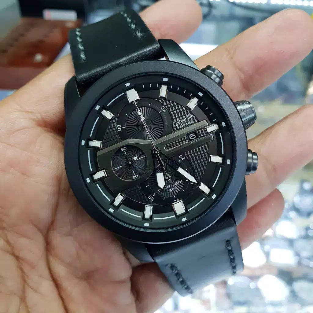 ALEXANDRE CHRISTIE ORIGINAL AC6270 FULL BLACK JAMTANGAN PRIA