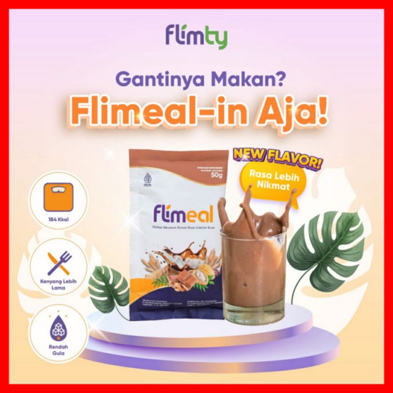 

(ECER / SACHET) FLIMEAL Meal Replacement Rasa Cokelat Susu By Flimty 1 Sachet Minuman Sereal Pengganti Makan Original BPOM Halal