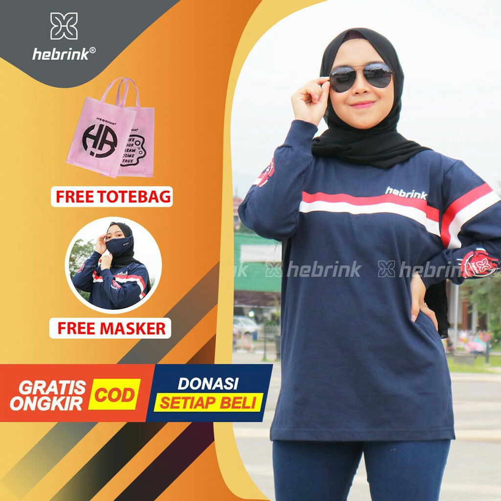 ⭐GRATIS MASKER⭐ Sweatshirt Hebrink Original HB29 Navy - atasan wanita lengan panjang - kaos wanita