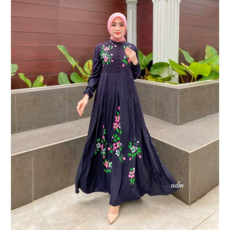 Gamis cotton rayon candi mekar size S.M.L.XL.XXL