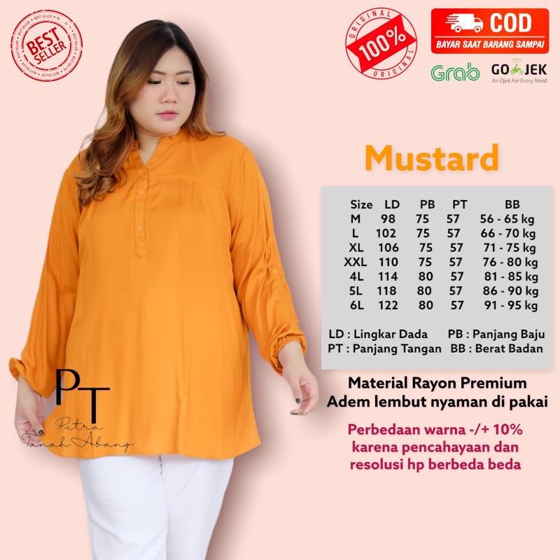 blouse atasan polos big size mustard kuning kunyit baju wanita cewek perempuan muslimah rayon jumbo 