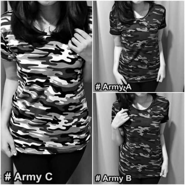 Kaos Motif ARMY / Loreng /Kaos Polos / Blouse / t-shirt /Atasan Wanita - ARMY