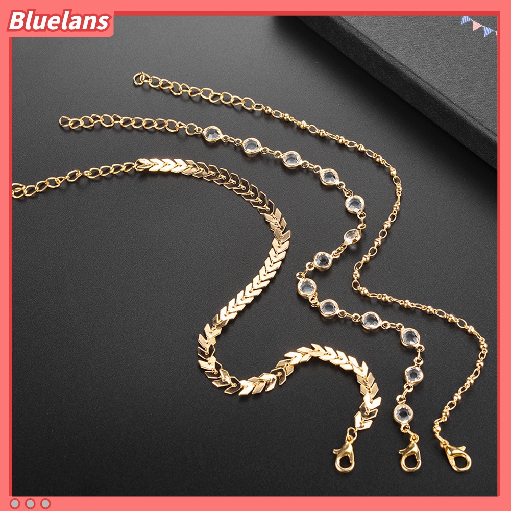 Bluelans 3Pcs Bohemian Women Rhinestone Fishbone Chain Anklet Foot Bracelet Jewelry