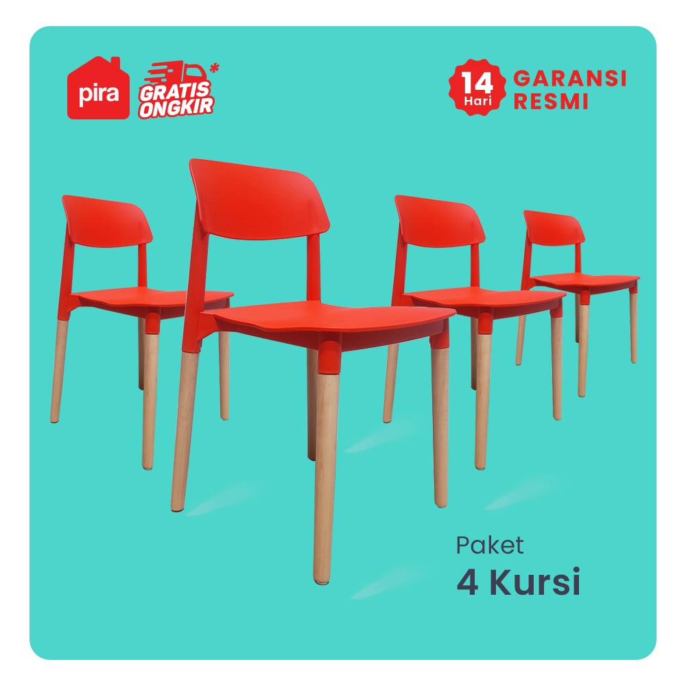 Pira -  Ethan DC Kursi Makan / Kursi Belajar /  Kursi Teras / Kursi Santai / Kursi Cafe-Red 4 Pcs