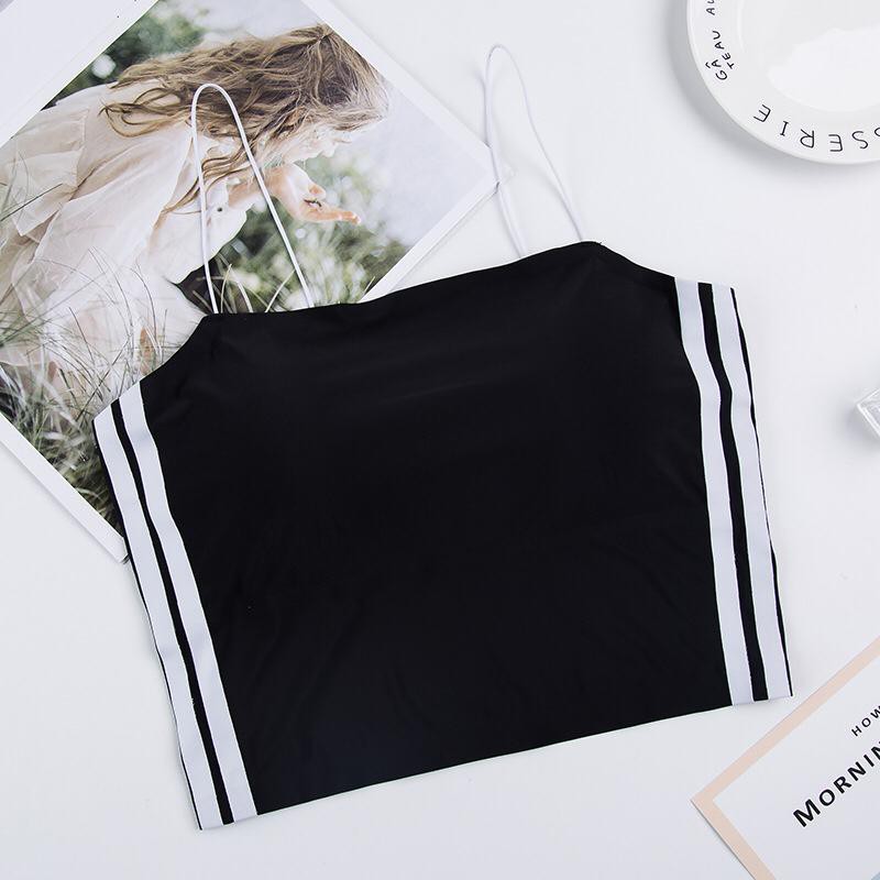 Blackpink Tank Top Bra Seamless Push-Up Pakain Dalam Atasan Wanita Bralette Garis Samping 1076-BLACK