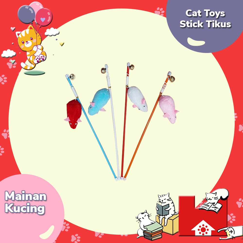 Mainan Tongkat Kucing Plastik Boneka Tikus - Cat Toys Stick Mouse