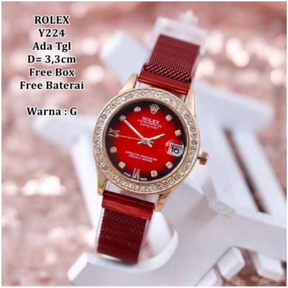 Jam Tangan Wanita Rolex Magnet Diamond Romawi Tanggal Aktif