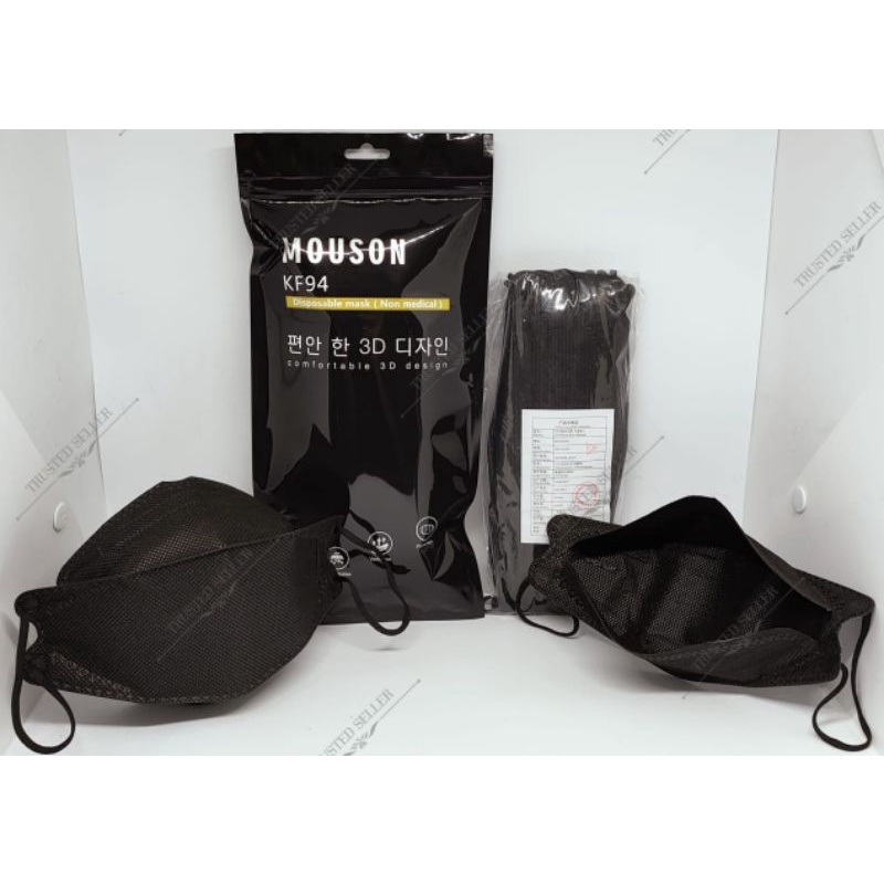 KF94 MASKER FACEMASK MOUSON / CAREION / ONCARE 4PLY ISI 10 PCS WARNA HITAM - PUTIH-HITAM MOUSON / KF94