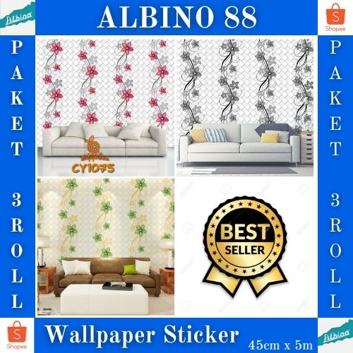 TERLARIS - WALLPAPER PAKET 3 ROLL ( BUY 2 GET 1 ) WALLSTIKER  PVC PREMIUM MOTIF BEST SELLER !!!!!