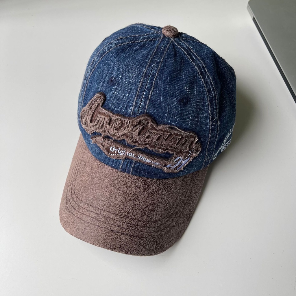 Topi baseball Bahan denim washed Gaya Jepang