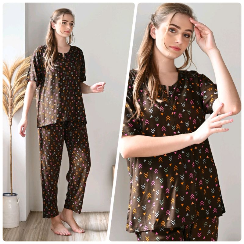 ONE SET PIYAMA RAYON STELAN CELANA PANJANG LENGAN PENDEK SLETING AKTIF-CPJ SLTG ARROW COKLA