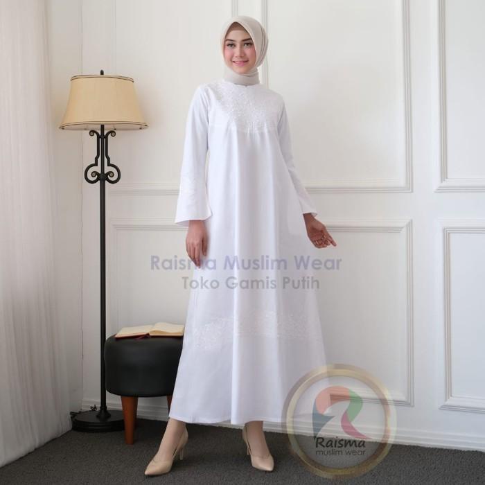 GAMIS PUTIH BORDIR BAHAN KATUN TWIL / BAJU GAMIS PUTIH PUTIH CANTIK