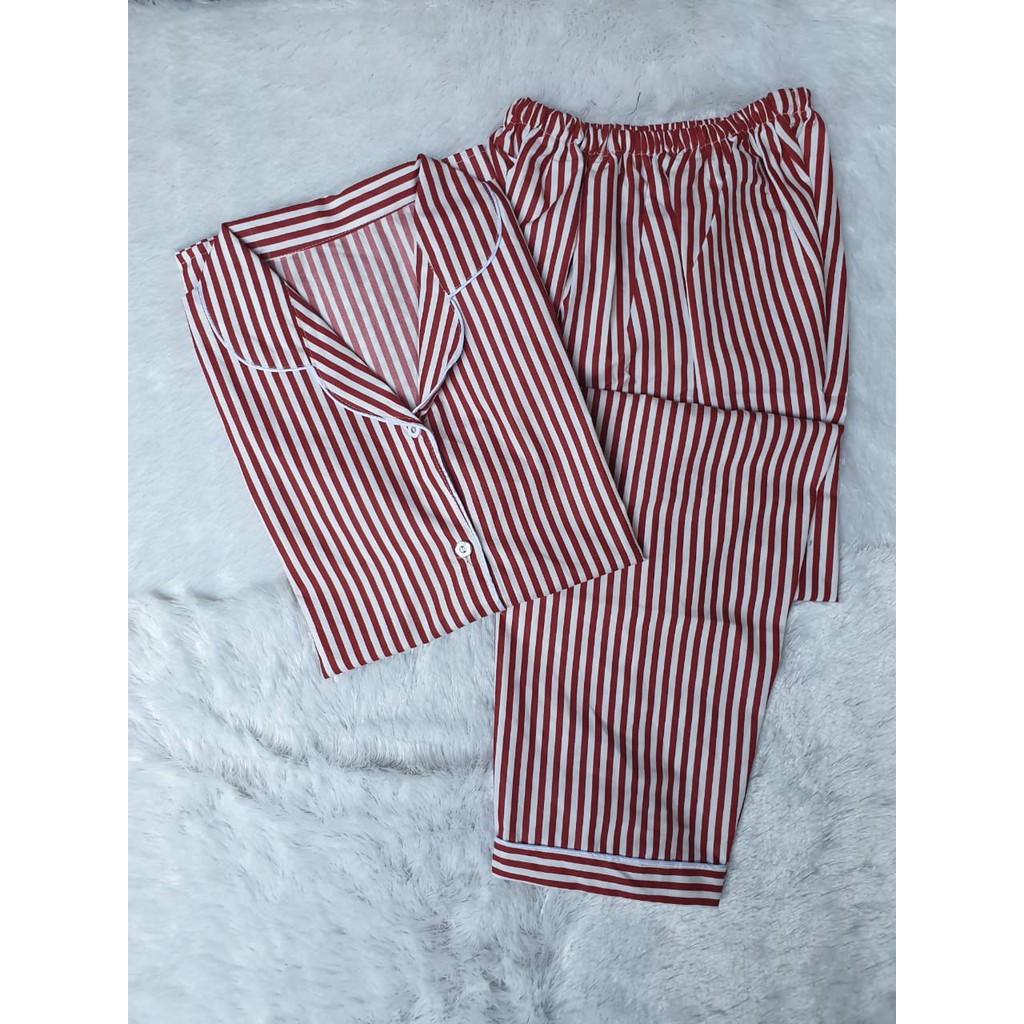 PIYAMA BAJU TIDUR WANITA CEWEK LENGAN PANJANG MOTIF SALUR / BAJU TIDUR MOTIF SALUR  / PIYAMA SALUR