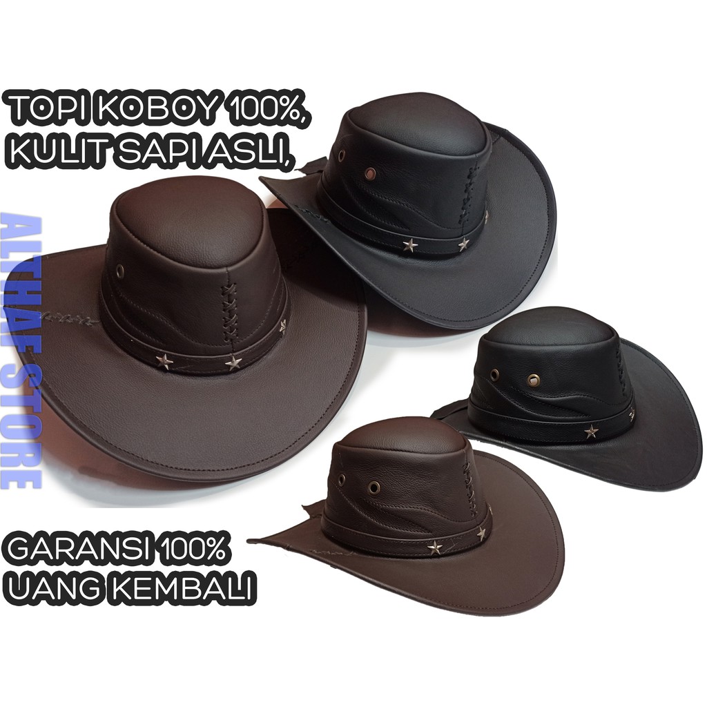 Topi Kulit Cowboy Koboy Koboi 100% Kulit Asli Garut