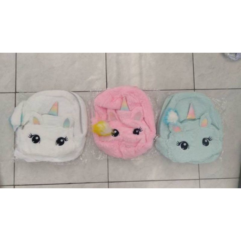 Tas Ransel Bulu Anak Perempuan Unicorn cat pom pom lucu kado anak perempuan import tas bulu