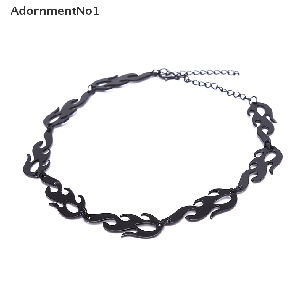 (AdornmentNo1) Kalung Choker Rantai Gaya Punk Hip Hop Motif Api Bahan Metal Untuk Perhiasan Pria / Wanita